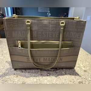 Steve Madden Olive and Tan Logo Tote